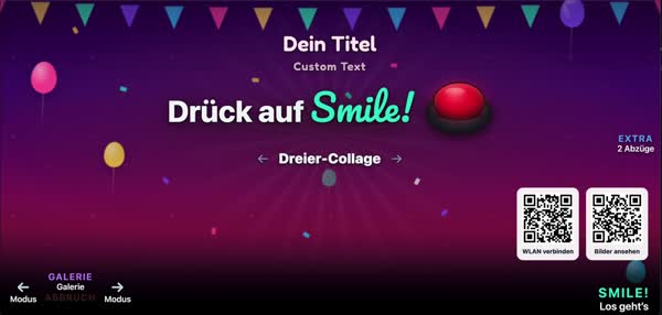 Start screen in the Party design: bunting, balloons and confetti