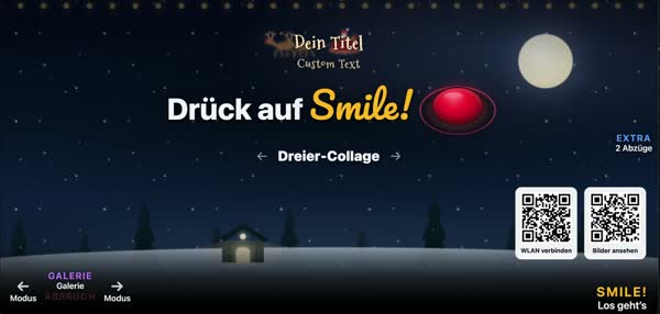 Start screen in the Winter design: snowy night with a sleigh crossing the moon